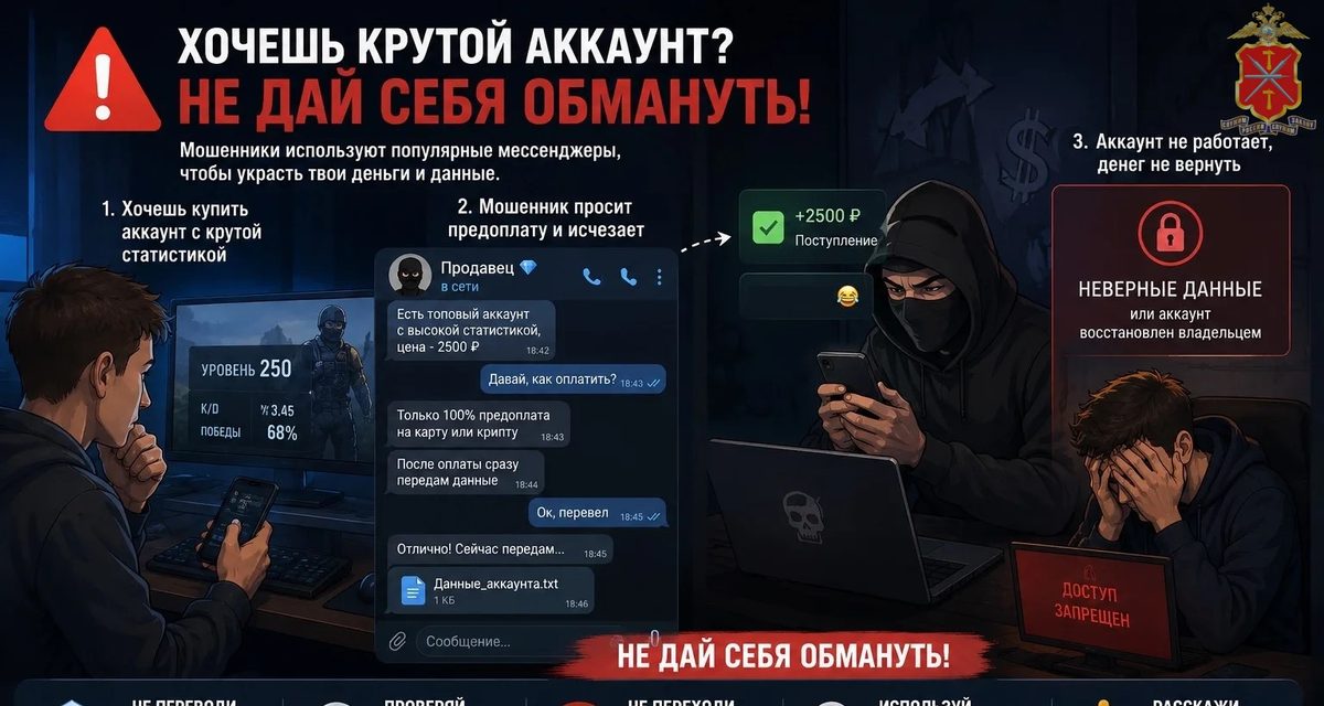 Житель Новомосковска перевел мошенникам 262 тысячи рублей при покупке игрового аккаунта